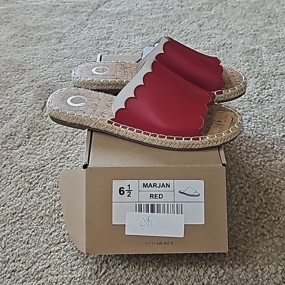 Women's Journee Collection Marjan Espadrille Slide Red Faux Leather 6.5